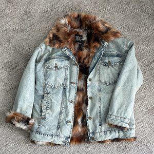 BDG Fur Lined Denim Coat urban outfitters size medium / large